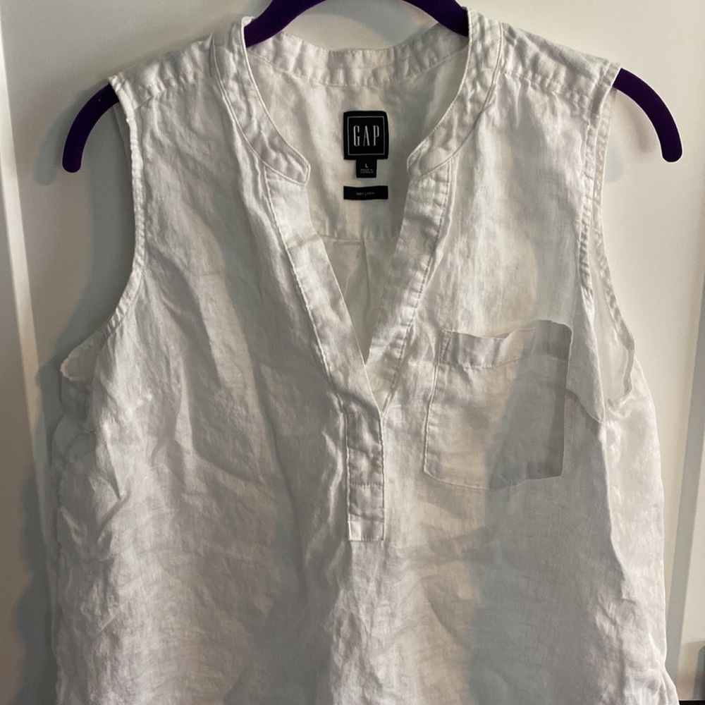 Gap 100% Linen White Notch Neck Tunic EUC - Picture 3 of 12